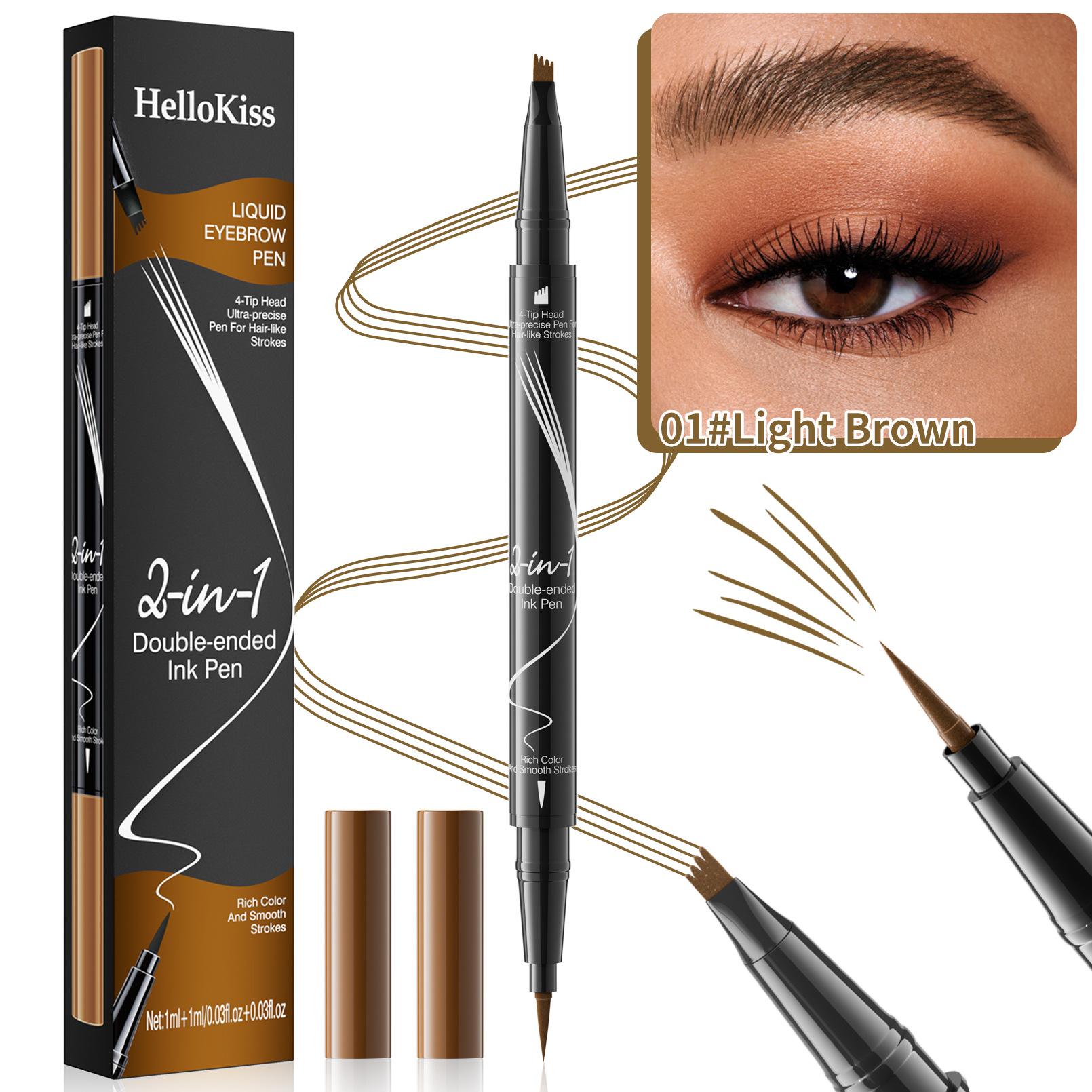 Double-Headed Four-Pronged Eyebrow Pencil, Waterproof And Sweat-Proof Two-In-One Liquid Eyebrow Pencil 1ml+1ml