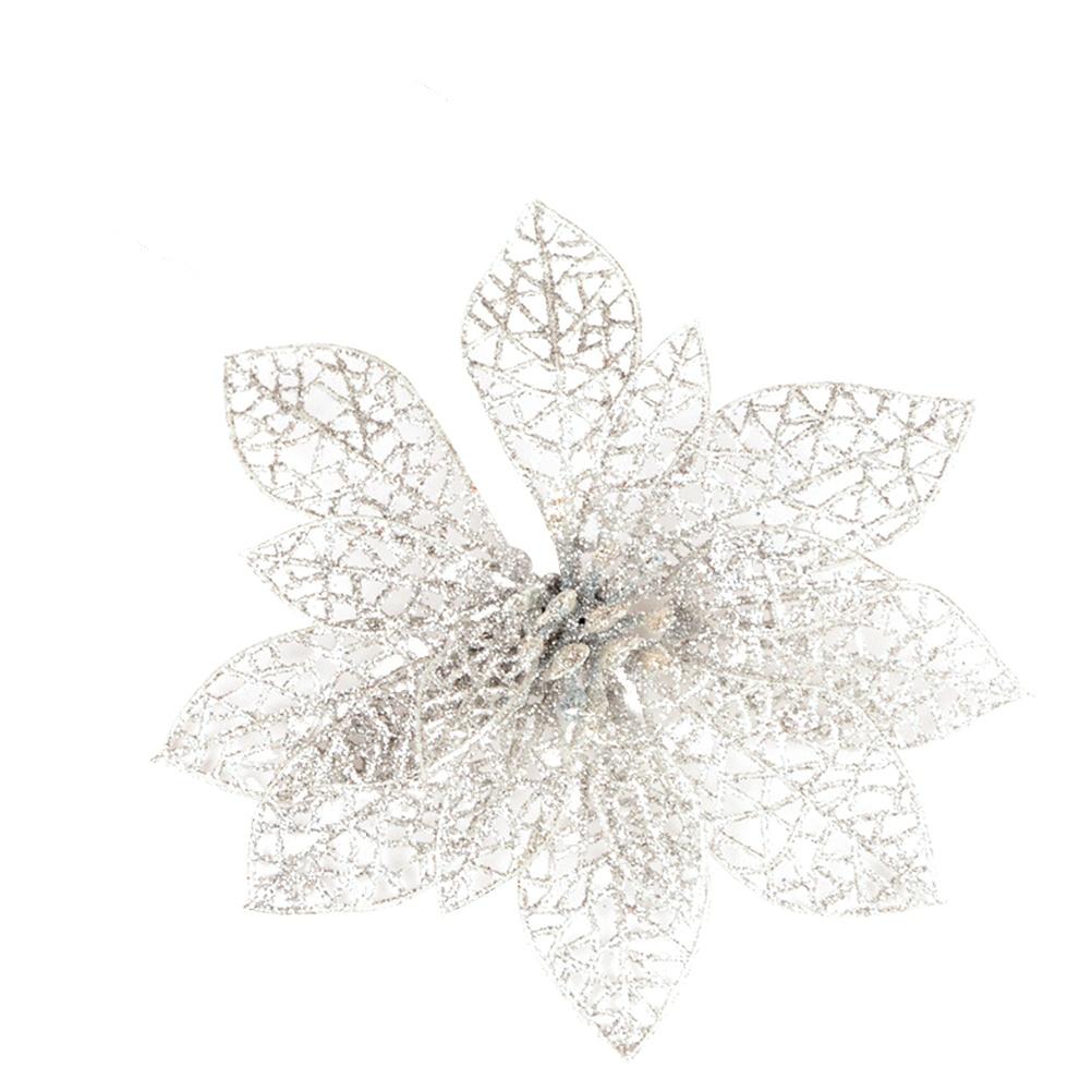 10pcs Christmas Glitter Poinsettia Flowers Tree naments Flower Artificial Decoration Tree nament Xmas Party Supplies