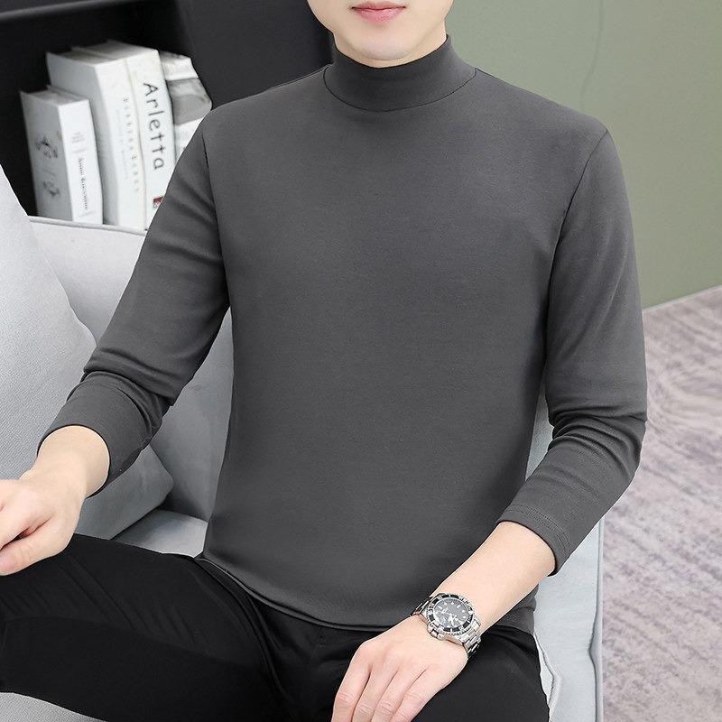 Men S Half High Neck Long Sleeve Cotton Loose Fit T Shirt
