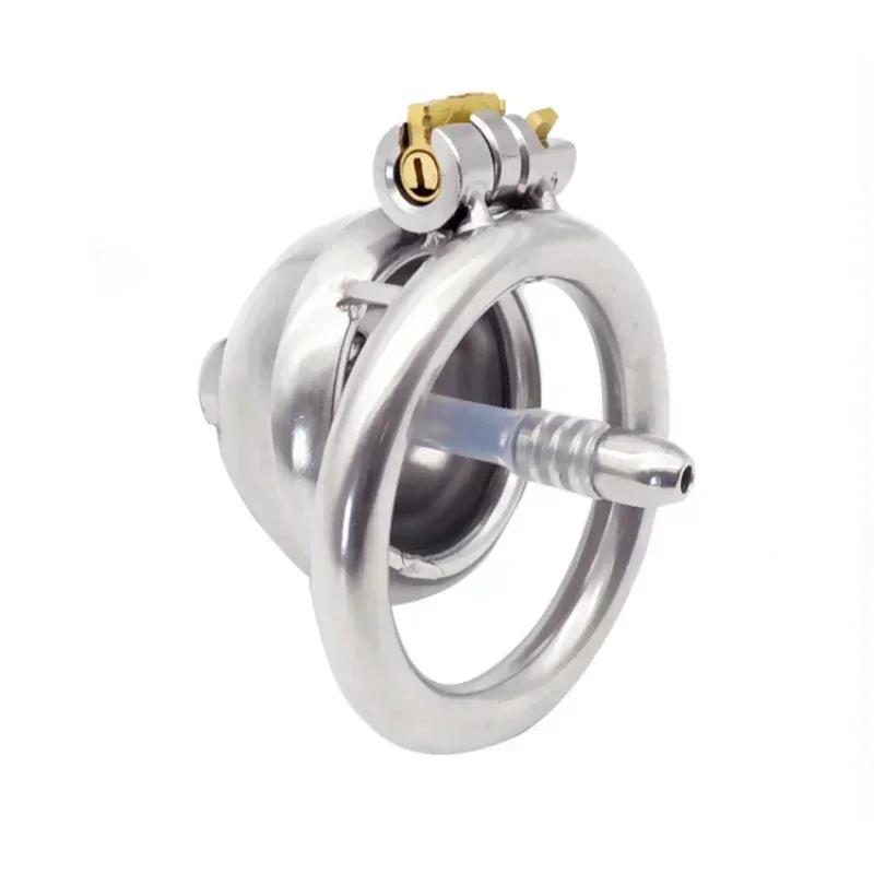 Male Chastity Cage With Stealth Lock Device 304 Steel Cock Rings Horse Eye Urethral Catheter Dilator Penis Plug Urethra Catheter
