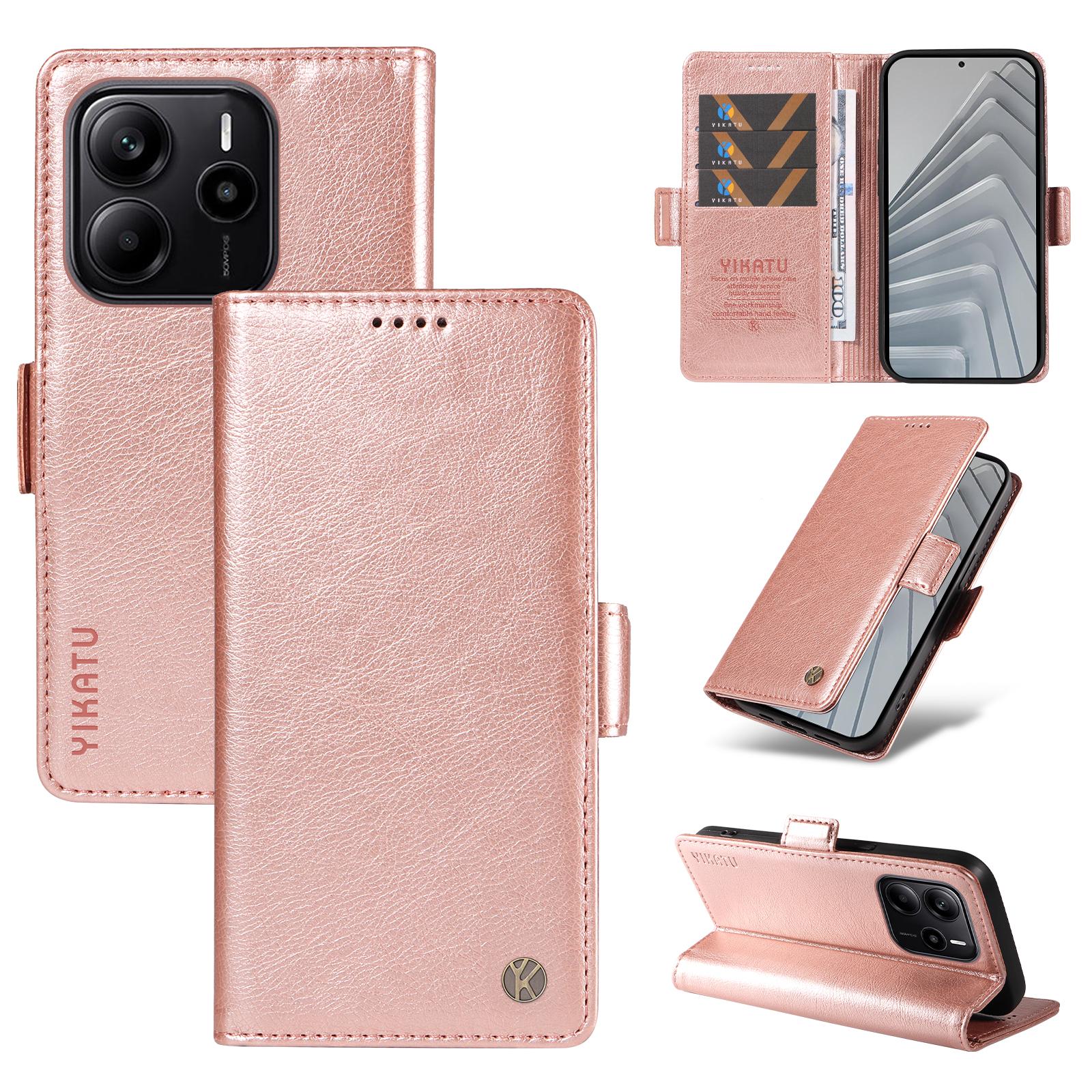 

Для Xiaomi Redmi Note 14 4G (164,84x78,15x8,16 мм) Чохол YIKATU YK-007 Гаманець-книжка з PU шкіри з текстурою лічі для телефону Rose Gold