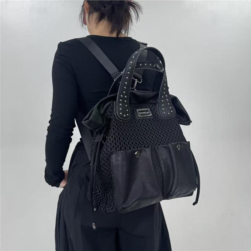 Y2K Mesh Spice Girl Handbag Large Capacity Multi-Pocket Retro Multi-Function Messenger Backpack