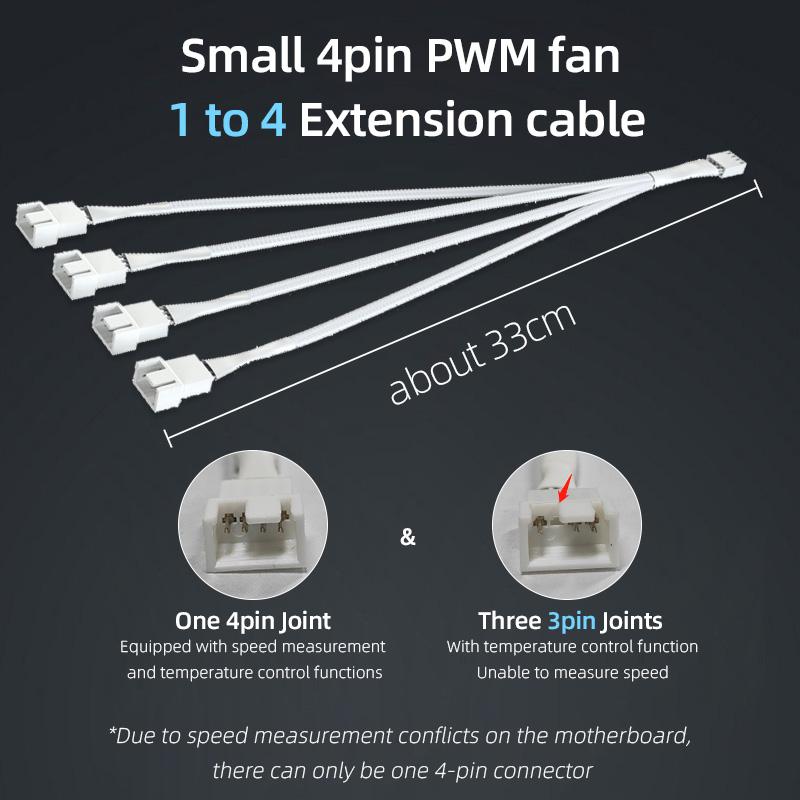Teucer 12V/4Pin PWM Black/White Adapter Cable 1 to 1/2/3/4 Computer CPU Cooler Fan Splitter PC Chassis Fan Extension Power Cable