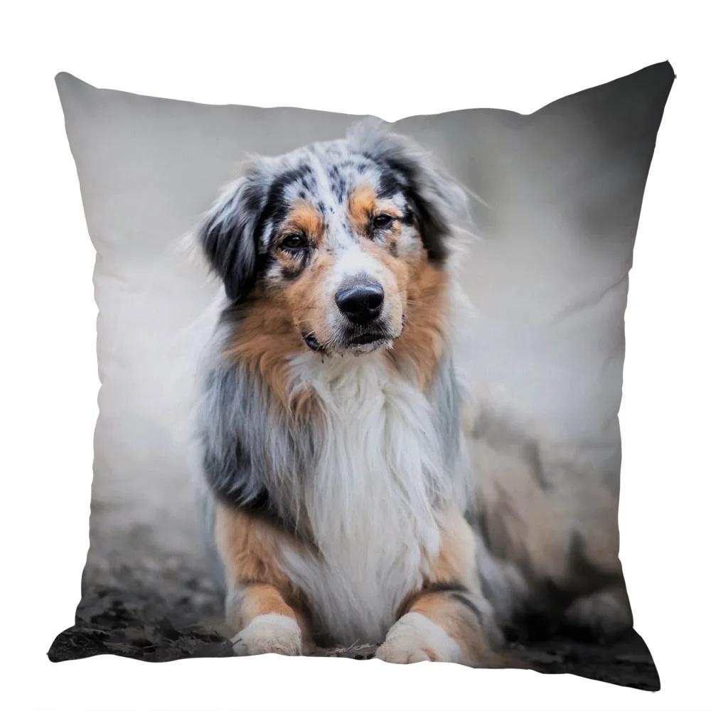 Cute Australian Shepherd Dog Pillow Case Peach Skin Decor Pet Animal Cushion Cover Thorw Pillowcase for Sofa Home Car 45x45cm