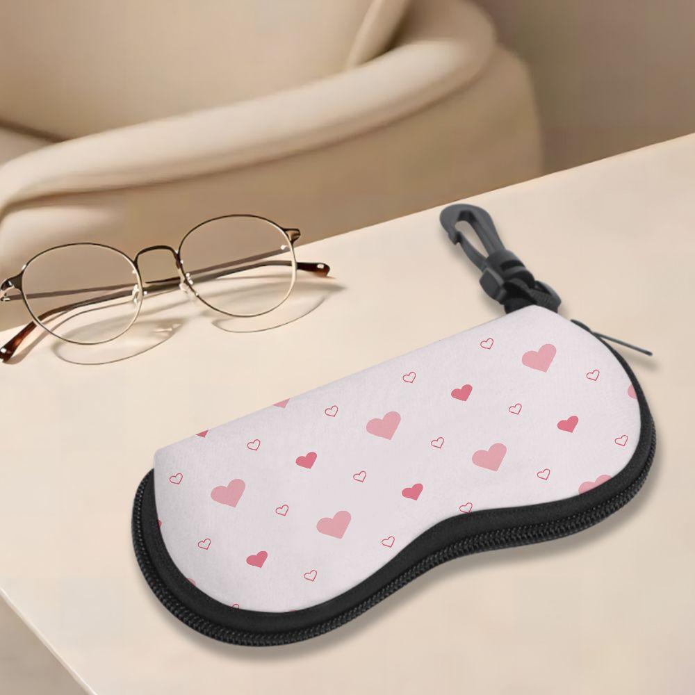 Pink Heart Pattern Soft Pouch,Sunglasses Case,Portable Drawstring Eyewear Bag,Lightweight Scratch Proof Spectacle Holder for Travel