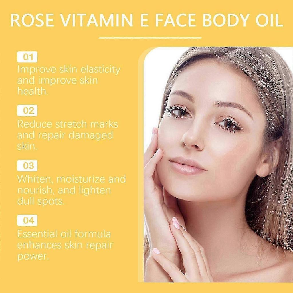 Rose & Vitamin E Oil for Face & Body, Hydrating, Anti-Wrinkles, Reduce Fine Lines & Spots, Natural Rose Essential Oil for Scars, Stretch Mark