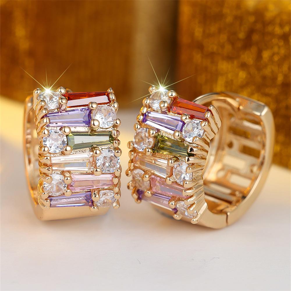 

Rainbow Small Stone Multicolor Zircon Round Hoop Earrings For Women Vintage Gold Color Ear Buckle Wedding Jewelry Valentine Gift