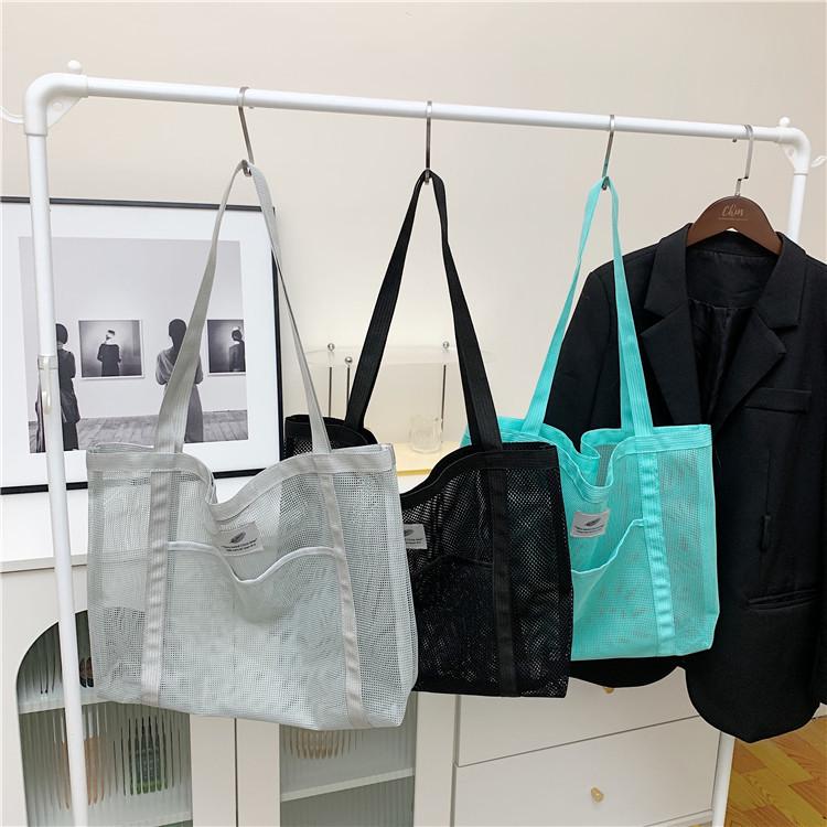 2025 One-Shoulder Transparent Mesh Tote Bag - Large Capacity Beach/Shopping Bag