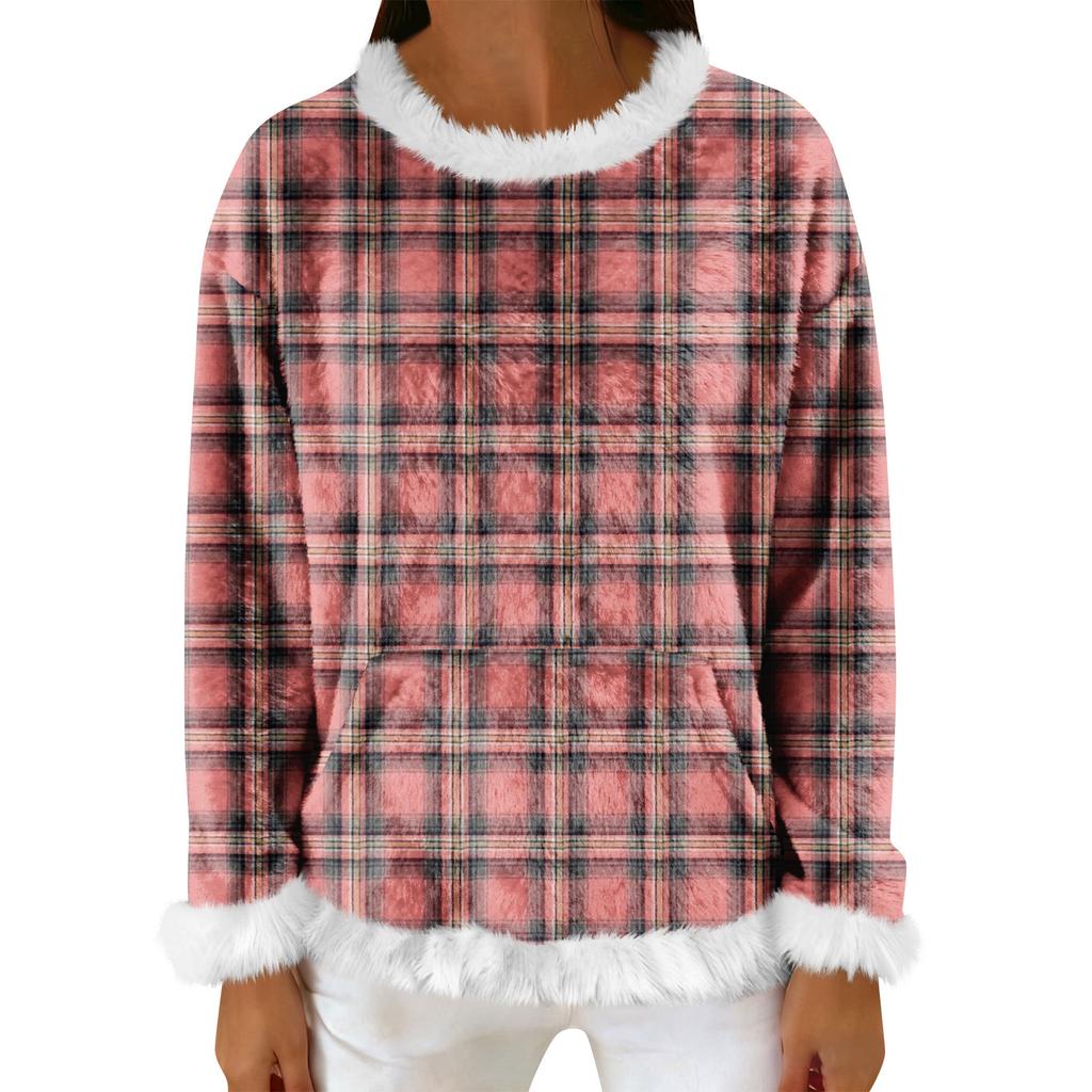 Women's Casual Fleece Sweatshirt  Long-Sleeve Round  Neck Casual Comfortable Loose-Fit Lightweight Women's Flannel Sweatshirt