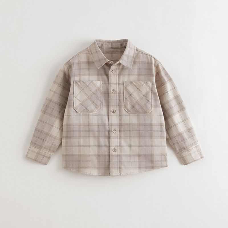 Mark Jenny Boys  Retro Plaid Versatile New Year Red Shirt Kidsren s Pure Cotton Shirt Spring New Style 551700 Gray Brown Grid 140