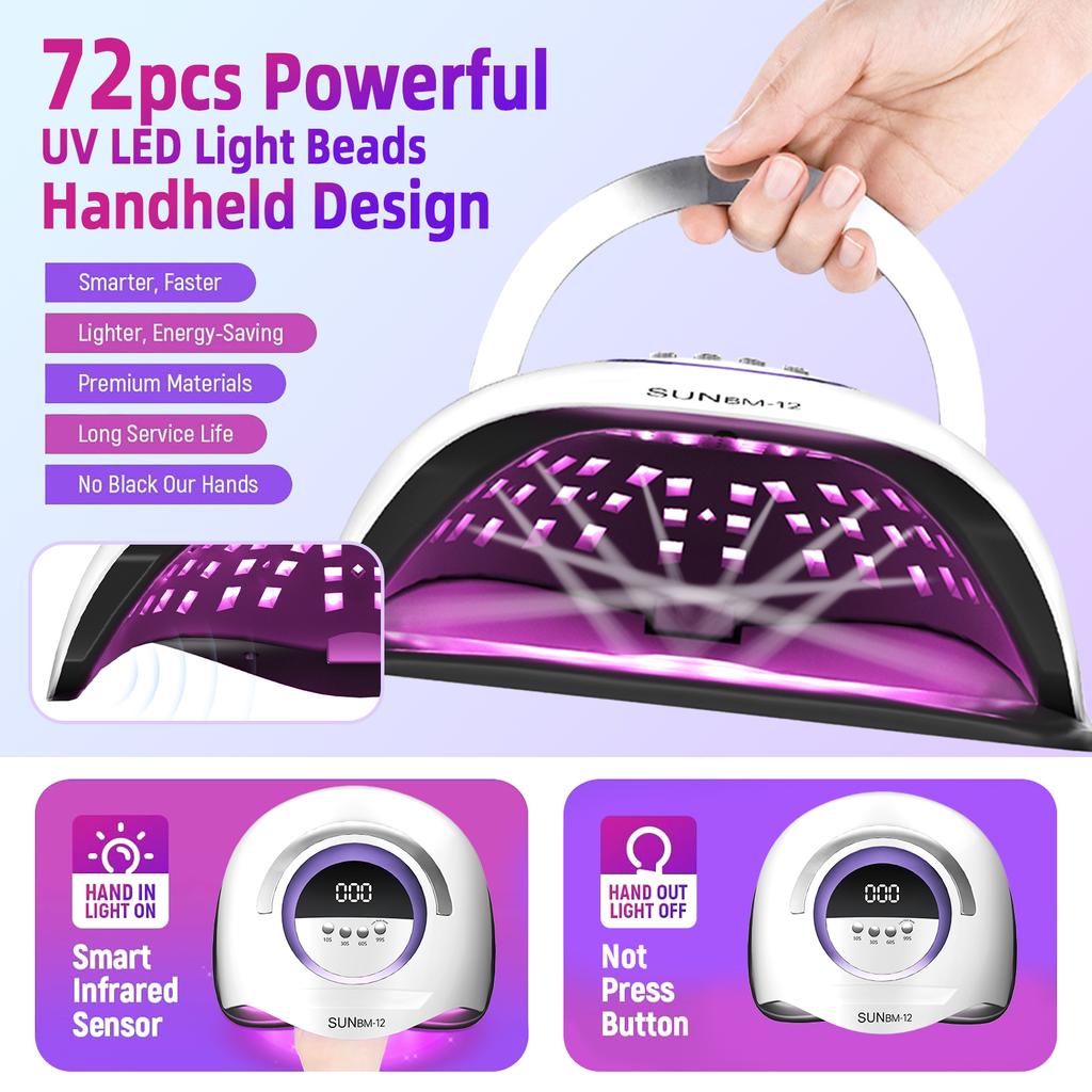LED Nagellampe 72 LEDs Nageltrockner mit 4 Timereinstellungen Professionelle UV-Lichtkabine für Nagellack Manikürelampe Nagelstudio