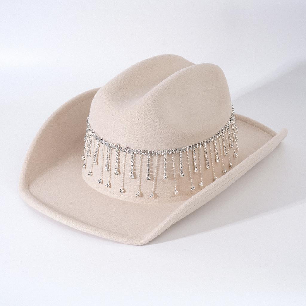 Ladies Bridal Cowboy Hat Rhinestone Fringed Hat Accessories Hat Versatile Big Brim Jazz Top Hat Bridesmaids Wide Brim