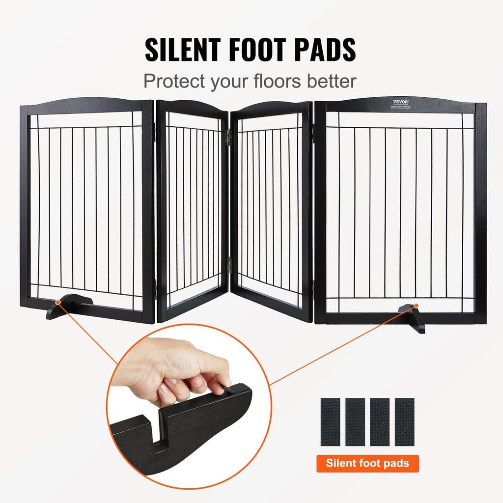 Free Standing Dog Gate 32x96.5 Inch Freestanding Pet Gate Foldable Brown