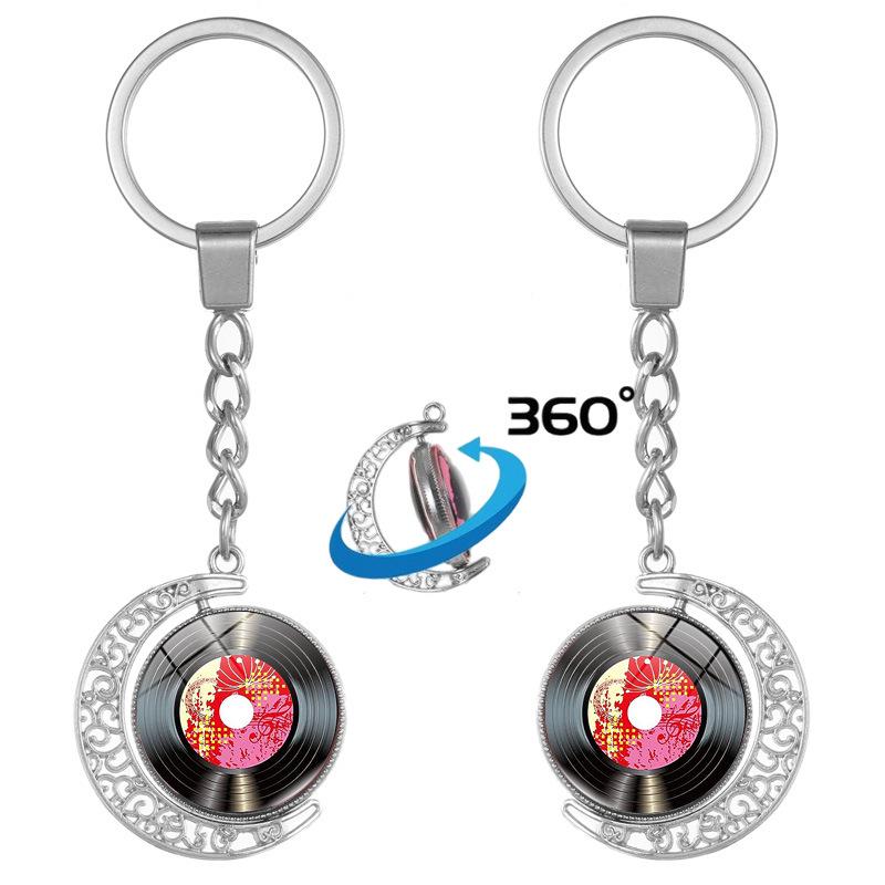 Black Vinyl Record Music Notes Keychain Pendant