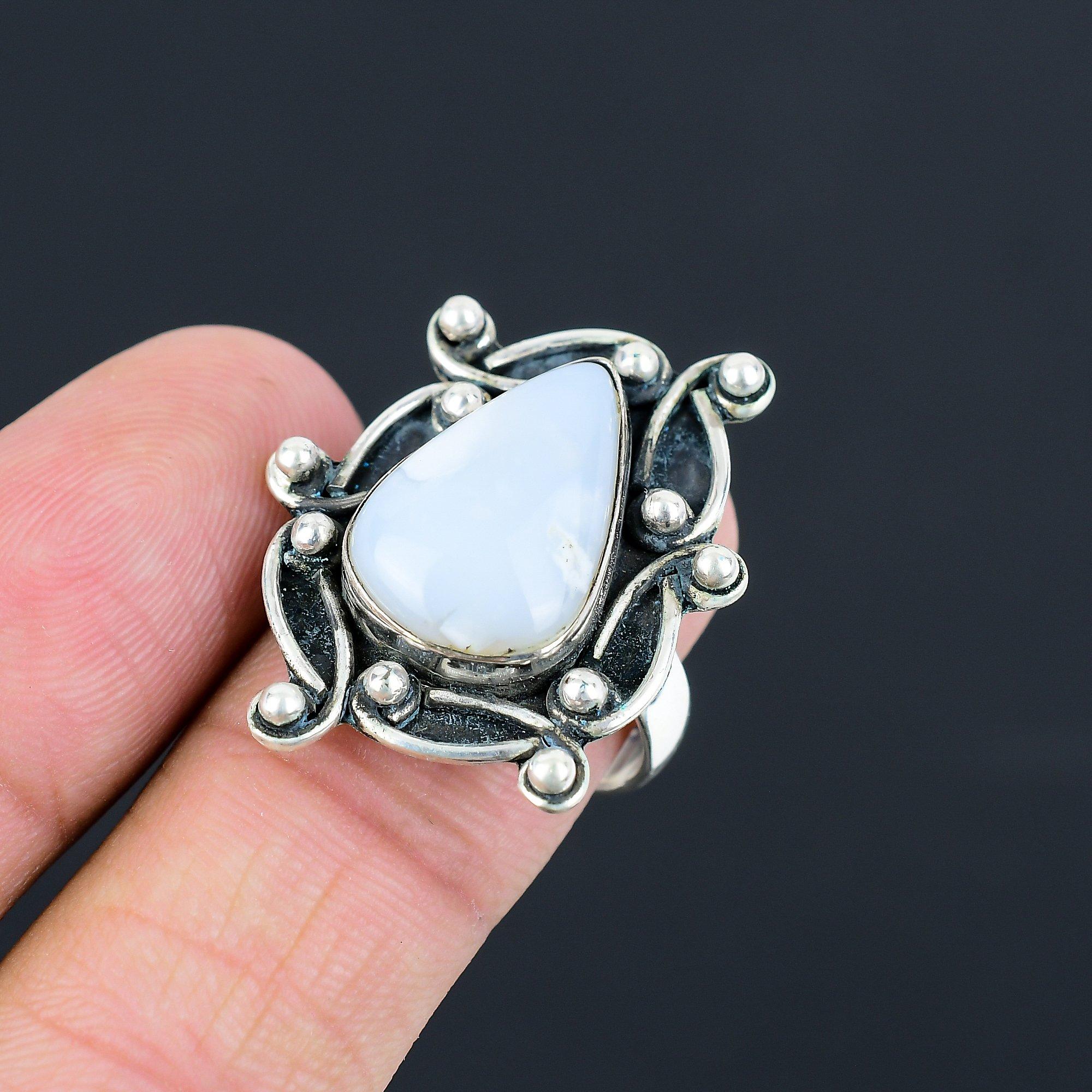 Owyhee Blue Opal Stone 925 Sterling Silver Stackable Statement Wife Ring Jewelry 9