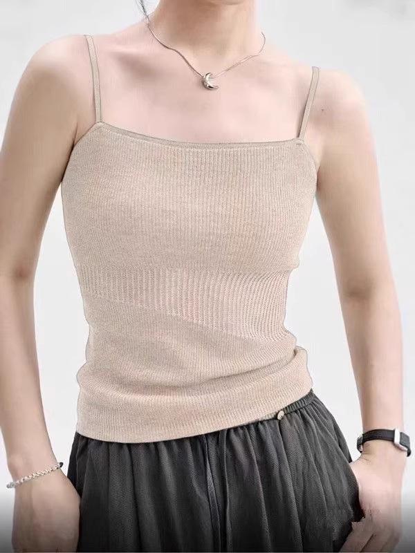 Korean Style Slim Fit Knit Camisole Vest - Women's Summer Solid Color Base Layer Top