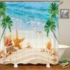 Beach Shower Curtain Waterproof Home Decoration Curtain 3D Palm Tree Seaside Beach Landscape Printed With Hooks Bathroom Curtain