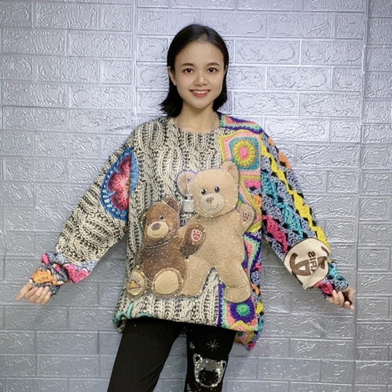 2025 Korean Style Oversized Bear Sweater: Cute, Slimming, and Belly-Covering for Women