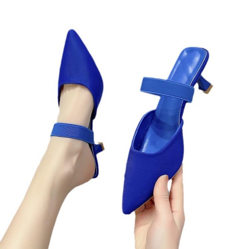 Spring and autumn outer shoes women's style pointed head half slippers new stiletto high heels bag head sandals large size