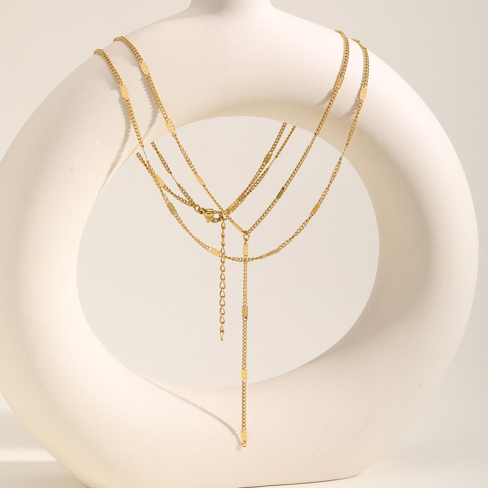 

Stainless Steel Y-shaped Tassel Necklace for Women,Gold Color Double-layer Chain Necklace Waterproof Jewelry Gift
