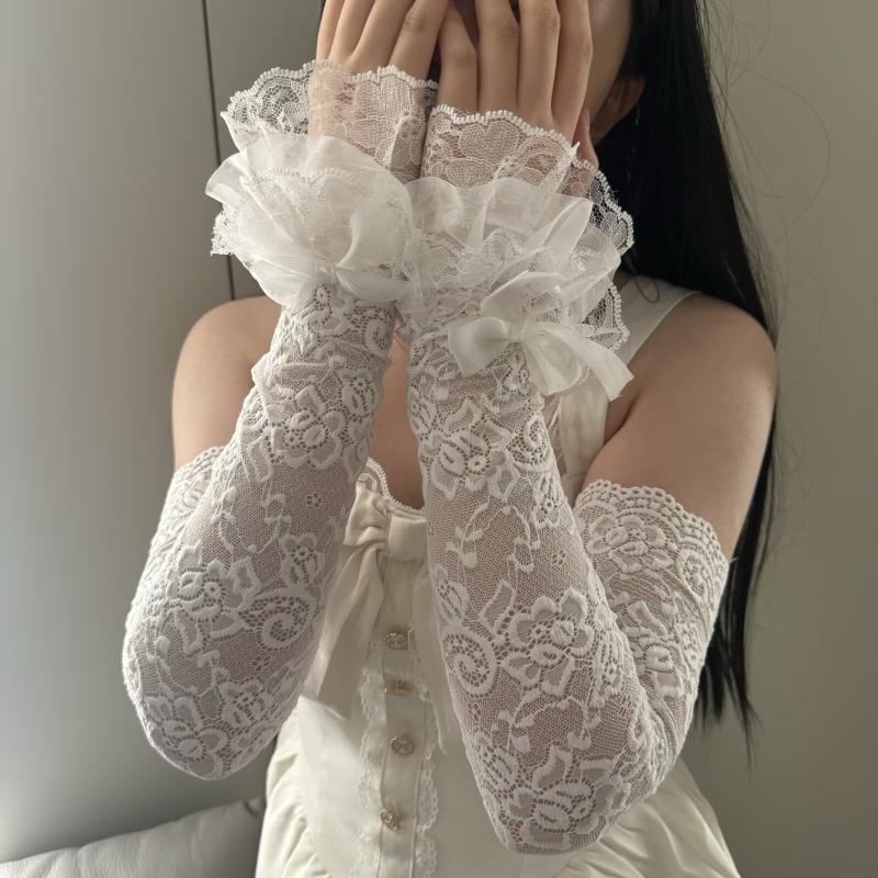 1 Par Sort Gotisk Falske Elastiske Lange Armærmer Kvinder Lolita Jk Blonder Fingerløse Handsker Tøj Dekoration