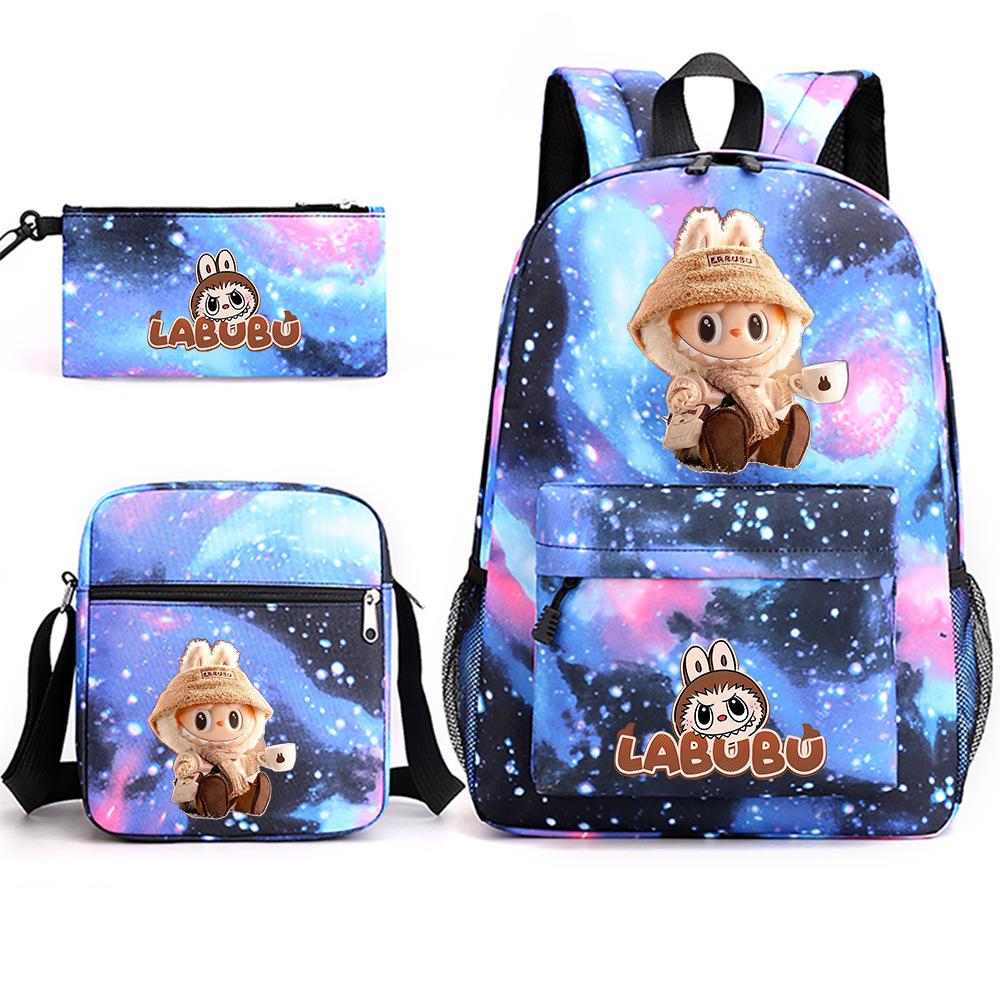 Labubu Peripheral Printing Student School Bag Backpack Shoulder Pencil Bag 3-piece Set