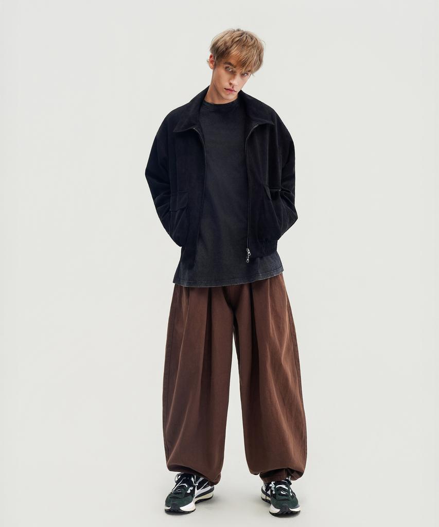 Beokeuldaun [26 Year Ver.] Inverted Tuck Balloon Fit Wide Cotton Pants (Brown)