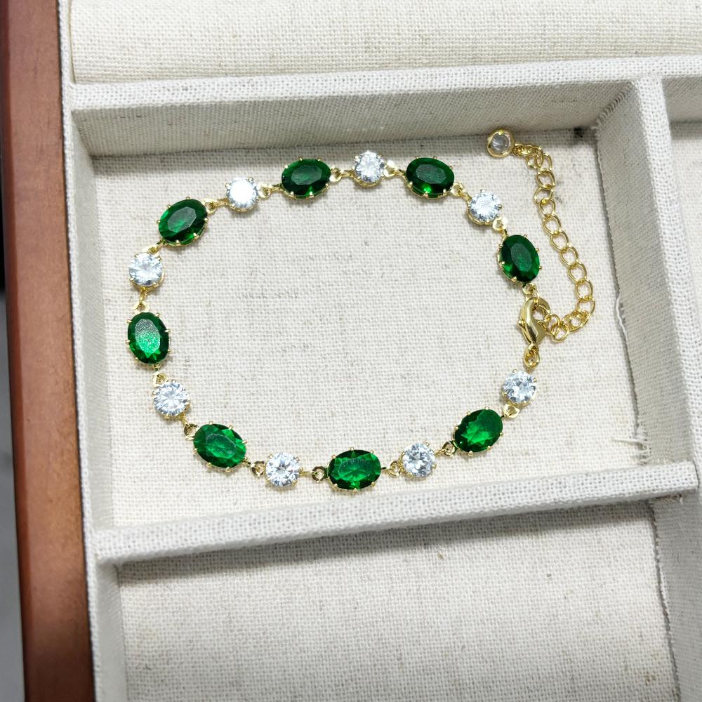 Green Oval Zircon Charm Bracelets For Women Fashion Emerald Crystal Bracelet Gold Sliver Color Bridal Wedding Jewelry