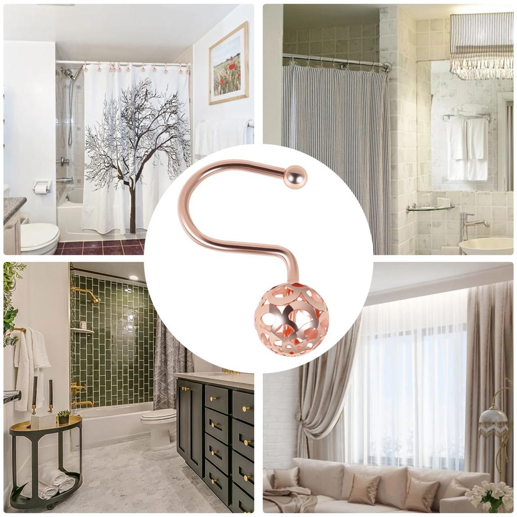 12Pcs Shower Curtain Hooks Metal Anti Rust Hooks Bathroom Accessories Shower Curtain Rings Decorative Hooks for Bathroom Home