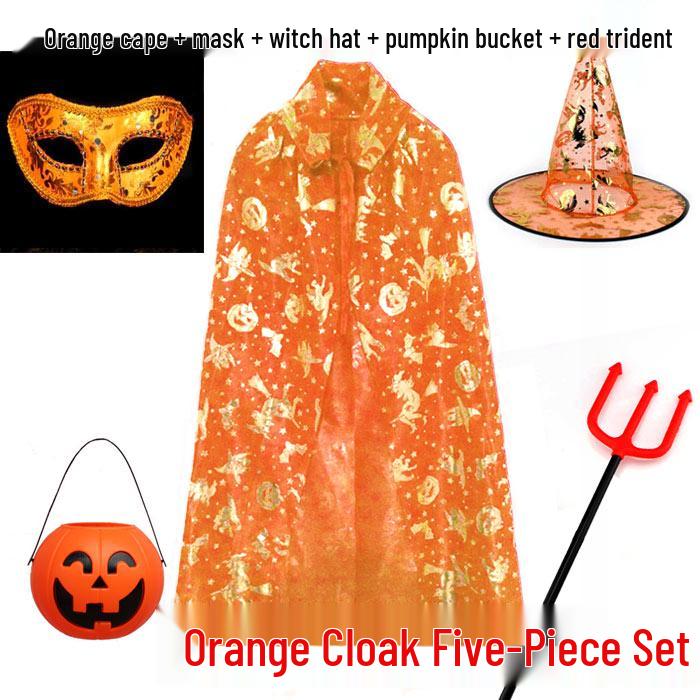 Pumpkin Cape Magician Costume Set for Adults & Kids - Witch, Wizard, or Performance Cloak for Halloween & Christmas