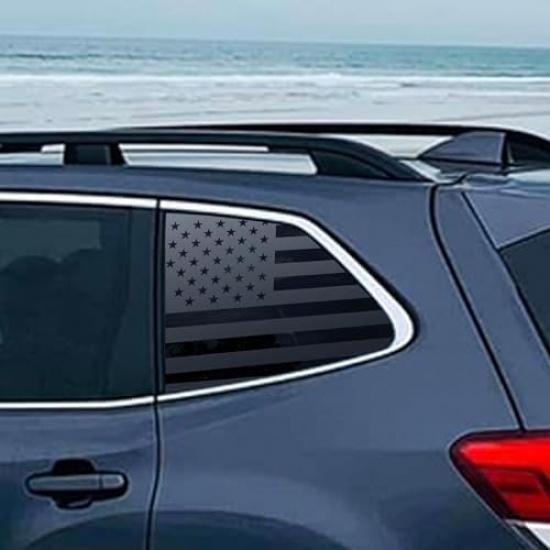 2pcs for Subaru Forester 2019-2023 Rear Side Window American Flag Decal, Matte Black USA Flag Decal Sticker, Patriotic Decal for Car (Matte Black, 2019-2023