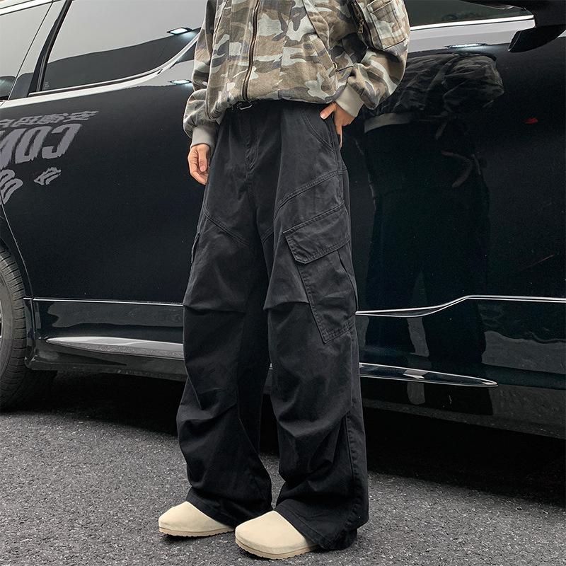 

Spring Autumn Big Pocket Men s Cargo Pants Harajuku Loose Straight Wide Leg Trousers Baggy Pants Man Hip Hop Sweatpants XXL чорний