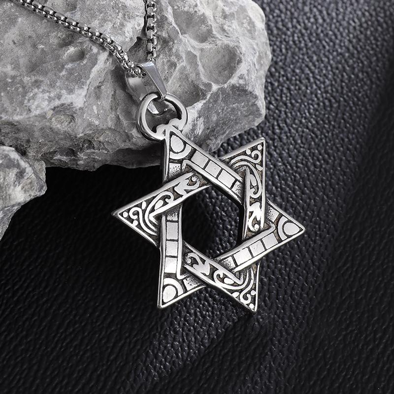 Stainless Steel Solomon Star of David Pendant Men's Six Pointed Star Necklace Jewish Jewelry New Year Gift
