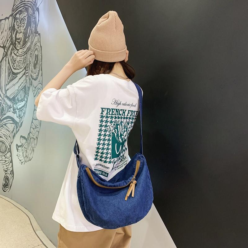 Women's Vintage Denim Hobo Bag Zipper Crossbody Bag All-Match Bag For School Work