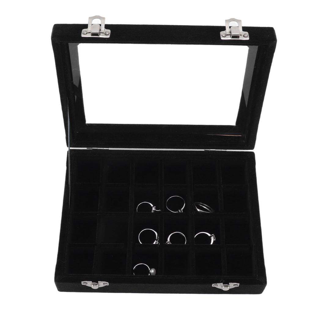 24 Grid Earring Storage Box Fashion Jewelry Display Tray with Transparent Lid for Stud Earrings Rings Black
