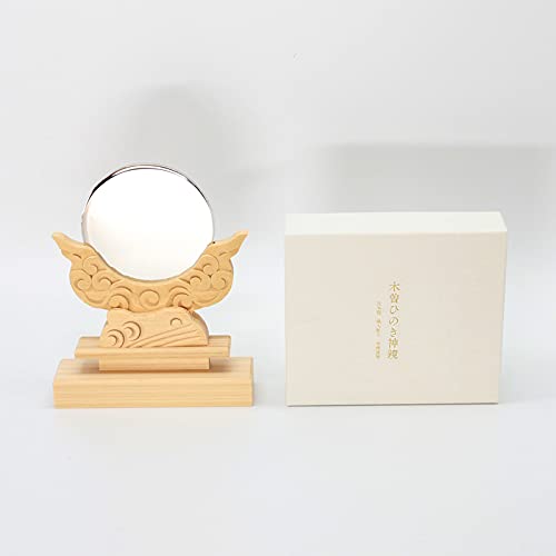 Shinto Shrine Village Shinto Mirror, Kiso Hinoki Wood, 3 Inches