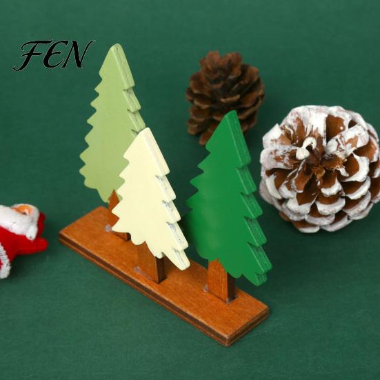 Handcrafted Wooden Tree Christmas Table Sign, 3 Colors Pine Sign with Holiday Desktop Ornament Base, Rustic Xmas Decoration for Party