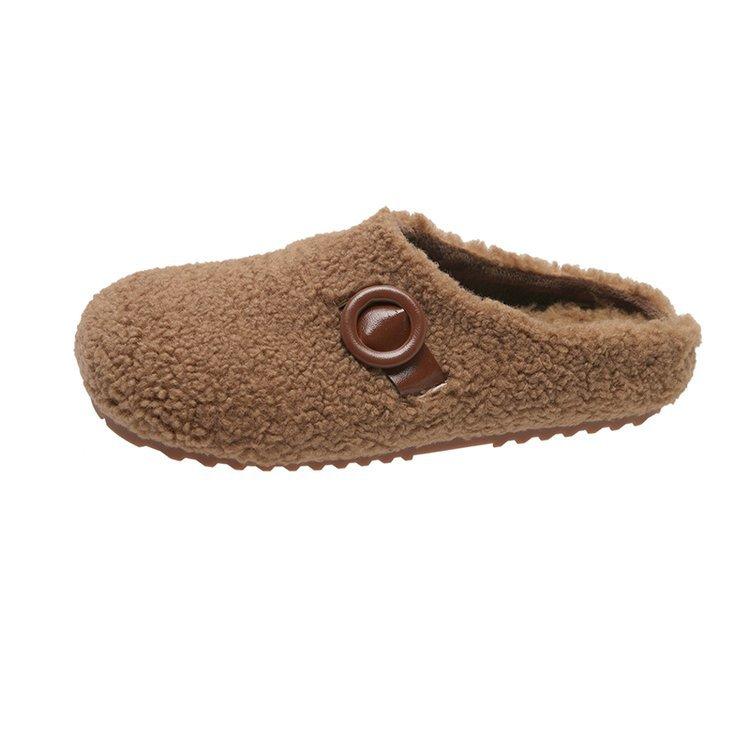 [Ushilai] Retro Thick-soled Lamb Wool One-pedal Women's 2025 Winter New Soft-soled Casual Versatile Cotton Mop