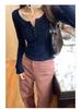 Women's Retro U-Neck Slimming Long-Sleeve Ribbed Knit Top, 2025 Autumn/Winter Collection