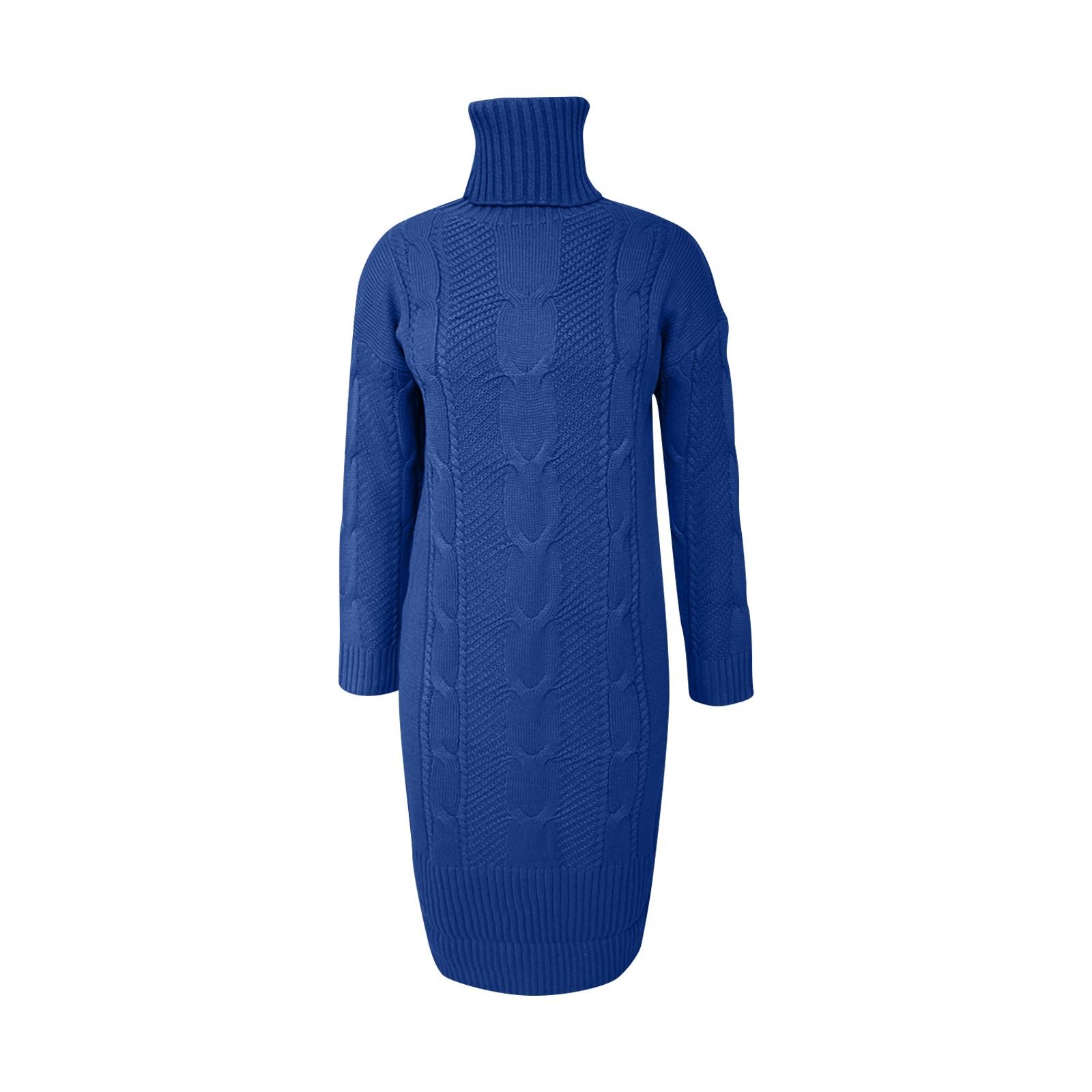 

Женский однотонный пуловер с высоким воротником, витой свободный вязаный свитер, темперамент, длинная юбка, свитер XXL синий