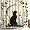 Creative Ink Floral Black Cat Moon Print Shower Curtain, Window Curtain