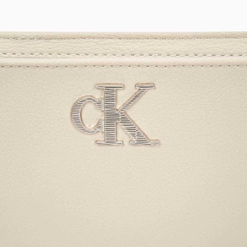 Calvin Klein Fashion Classic Minimalist Metal Letter Zipper Mixed Material Shoulder Bag Medium Women Bags Milk-White DH3237-67U