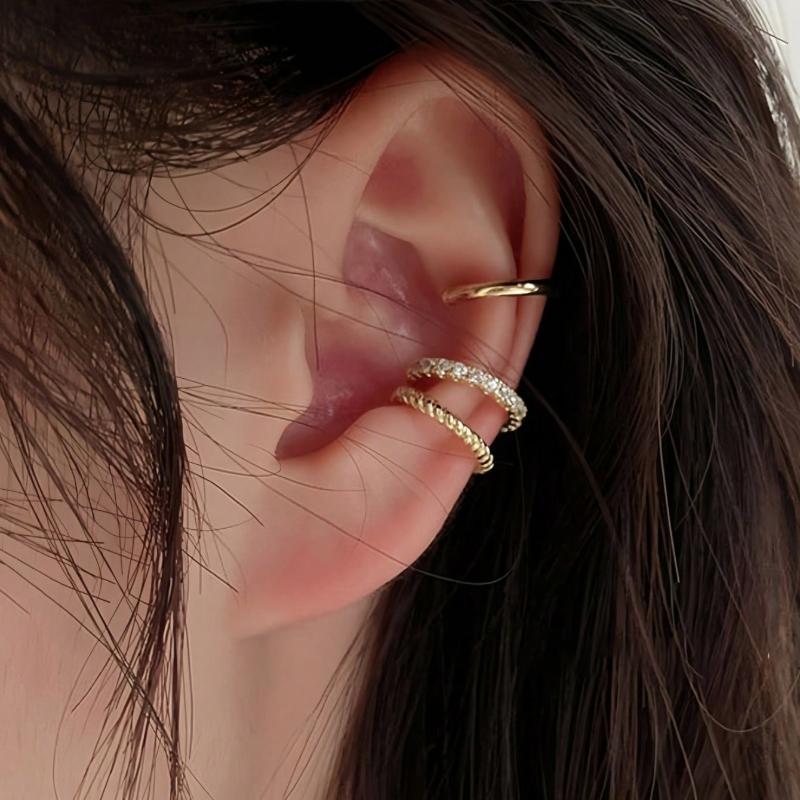 1 Set 3pcs Minimalist Vintage C-Shaped Rhinestone Clip-On Earrings, Suitable for Women Daily, Festivals and Banquets