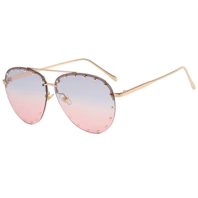 2023 Fashion Rivet Rimless Women Sun Glasses UV400 Custom Logo Classic Metal Double Bridge Men Shade Sunglasses