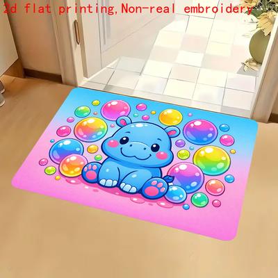1pc, 2D Flat Printing, Cute Hippo River Bank Door Mat, Entrance Mat, Non-Slip And Machine Washable Polyester Carpet, Suitable for Home And Outdoor Dec