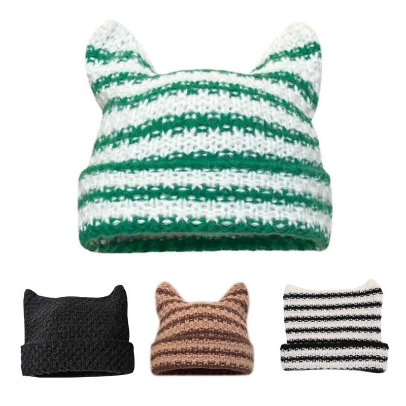Crochet Knitted Hat Devil Horn Hat Beanie Skullies Beanie Winter Warm Funny Hat Halloween Party Cosplay Party Favors