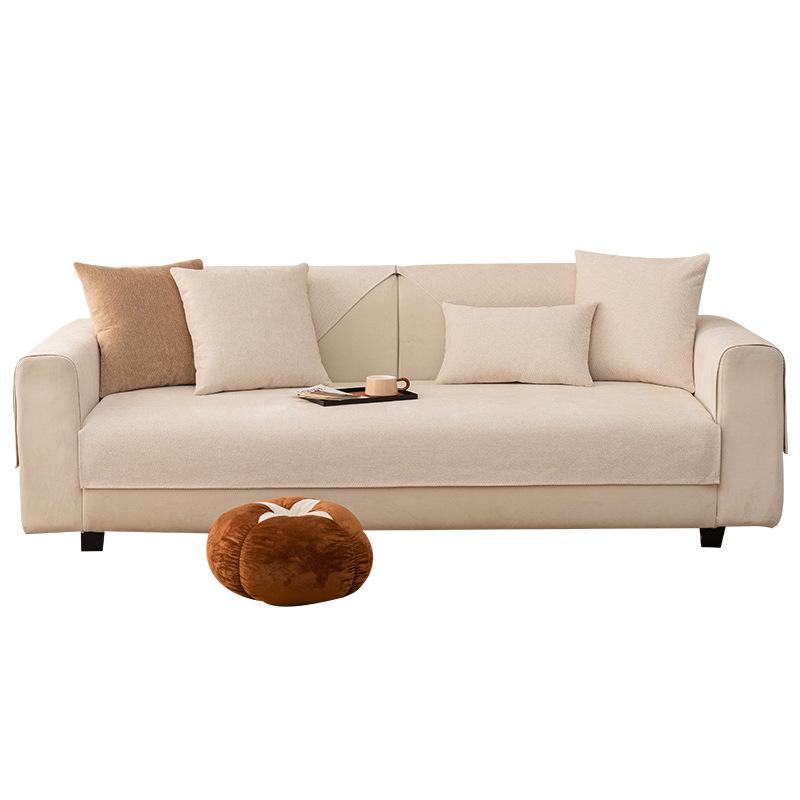 Four Seasons Universal Chenille Sofa Cover Sofa Pad Solid Color Striped Sofa Mat for Living Room Non-Slip L Shaped Couch Cushion