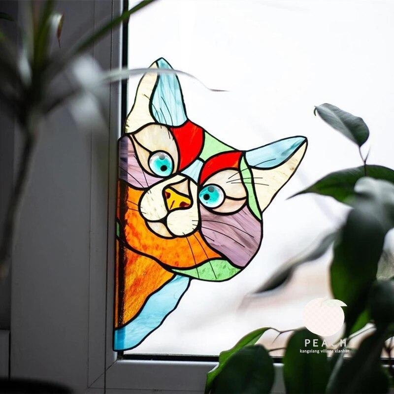 Cat Peeping Glass Window Self-adhesive Stickers, Waterproof Moisture-proof Glass Film, Bedroom Living Room Car Window Decoration
