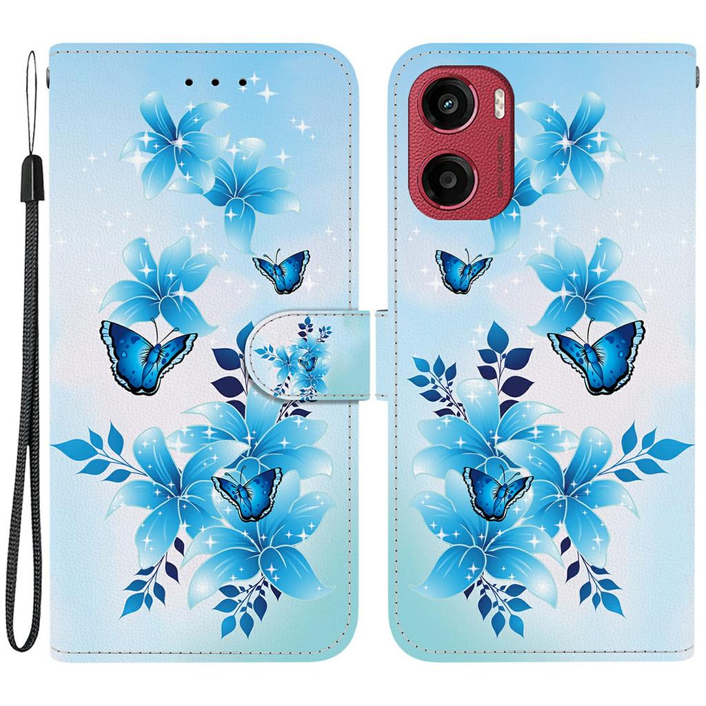 For Motorola Moto G05 4G/E15 4G Case Pattern Printing Anti-Drop Leather Flip Wallet Phone Cover with Lanyard