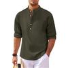 Men's New Solid Color Casual Cotton And Linen Standing Collar Long Sleeved Shirt